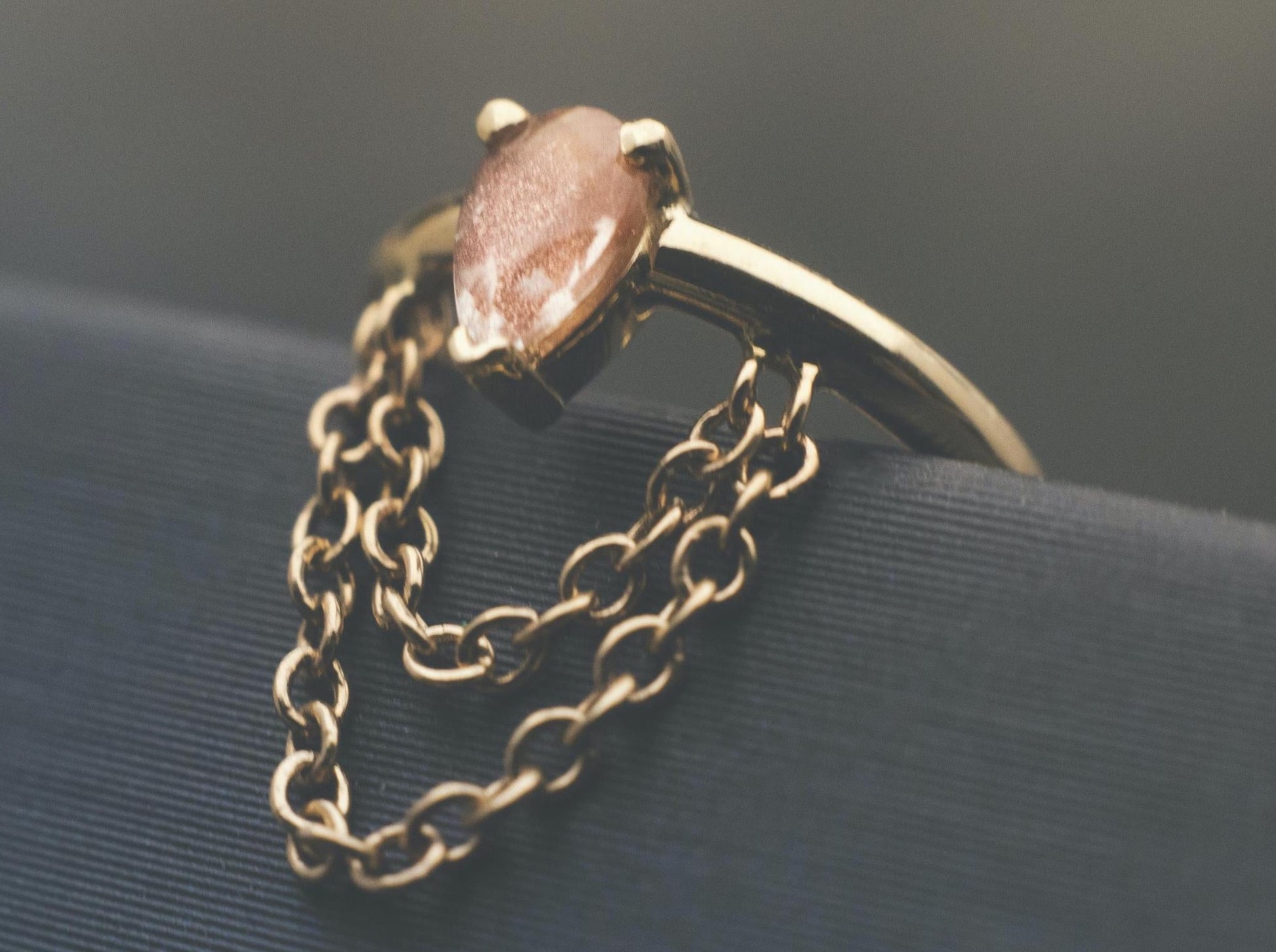 Call Me! Seam Ring 16g 5/16" with Oregon Sunstone in 14k Yellow Gold by BVLA