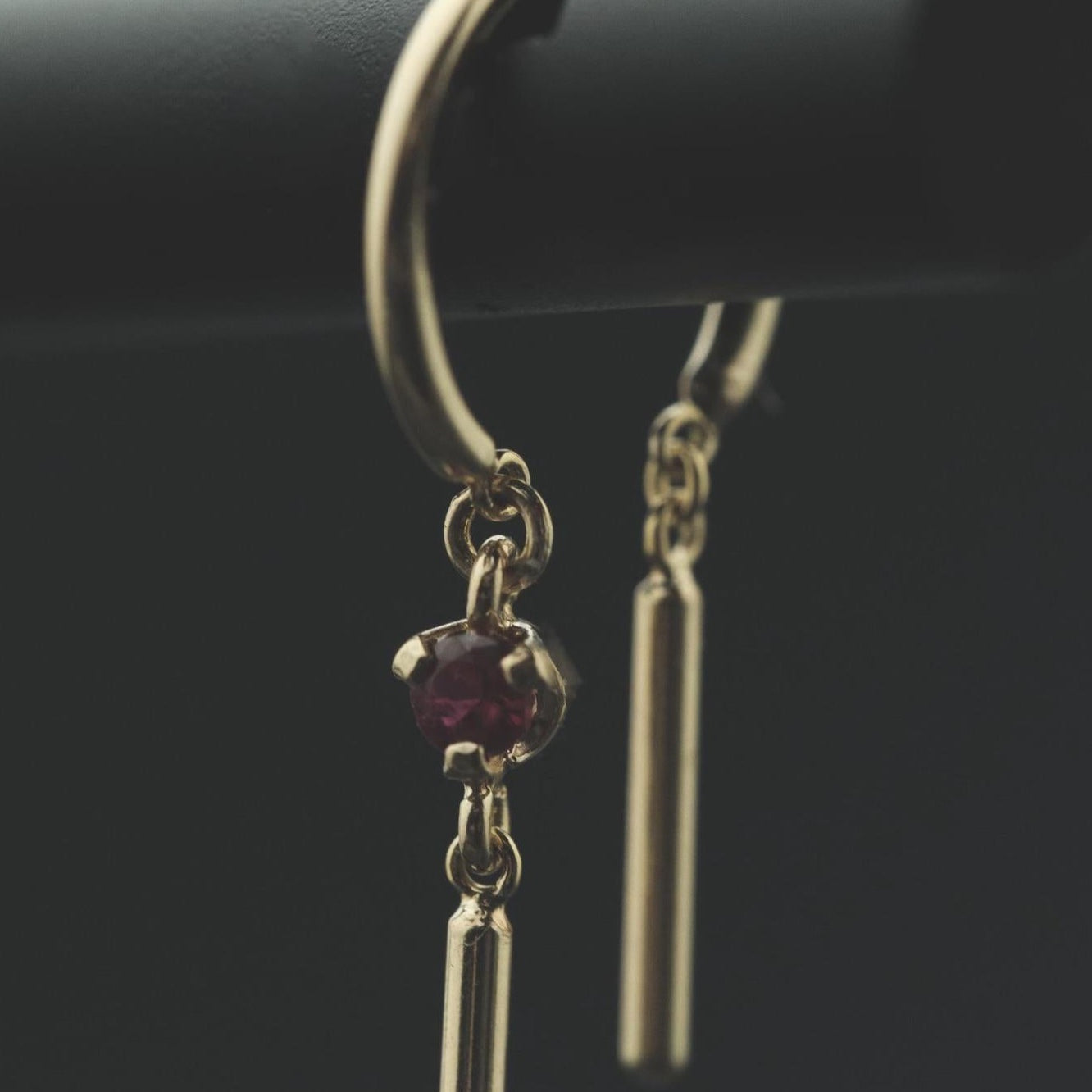 Diamond Baby Chime Earring with Ruby in 14k Yellow Gold by Jack + G