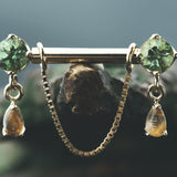 Antoinette Nipple Barbell with Seafood Tourmaline & Rutilated Quartz in 14k Yellow Gold by BVLA
