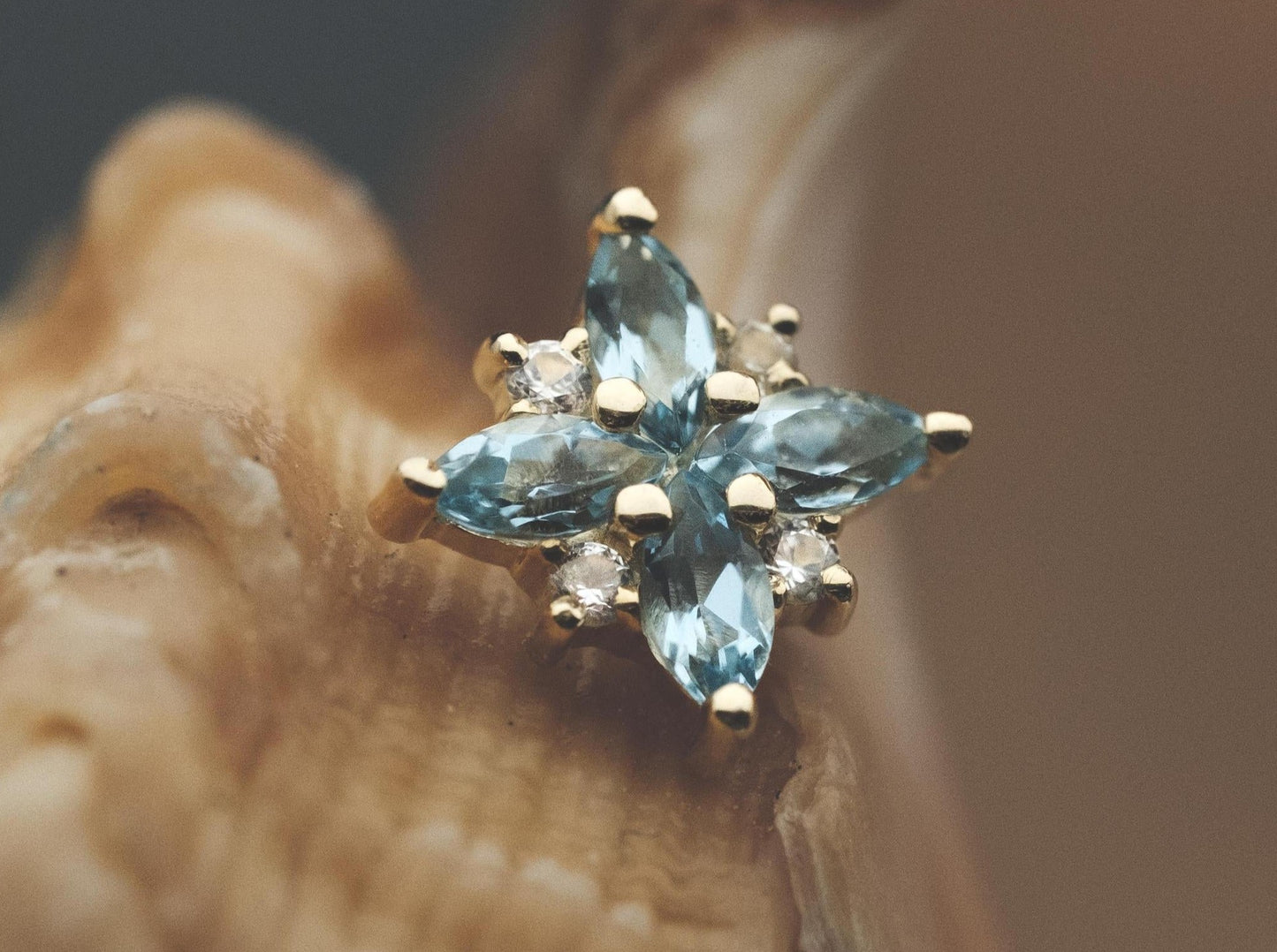 Mini Pleades with Aquamarine & White Sapphire in 14k Yellow Gold Threaded by BVLA