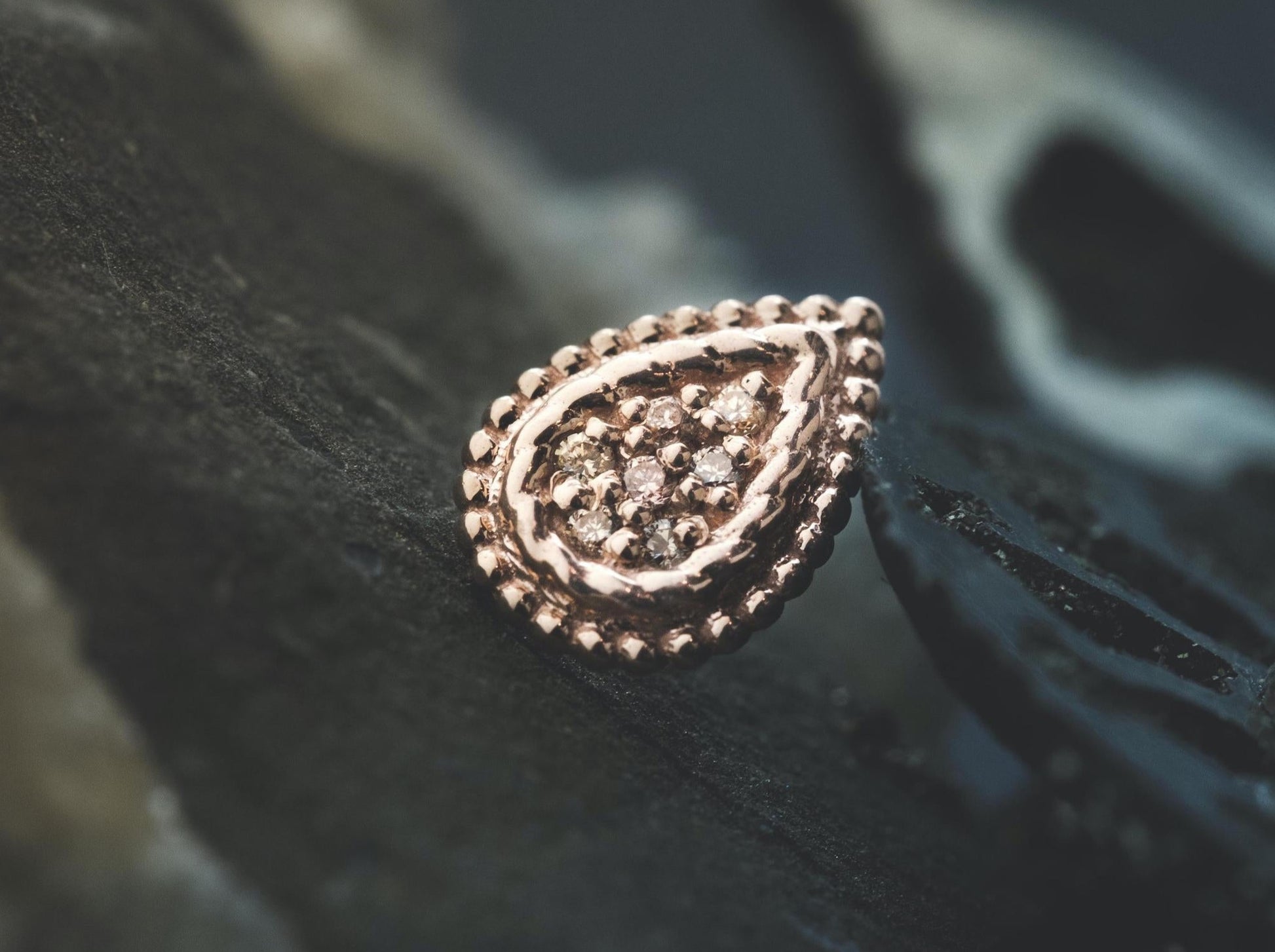 Kendra Pave Pear with Champagne Diamonds in 14k Rose Gold Threaded by BVLA