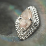 Afghan Double Trillion with Oregon Sunstone in 14k White Gold Threaded by BVLA