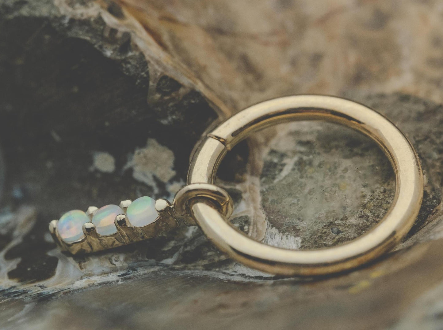 Linear Tri Prong Charm (16g)  with 1.5mm AAA White Opals in 14k Yellow Gold by BVLA