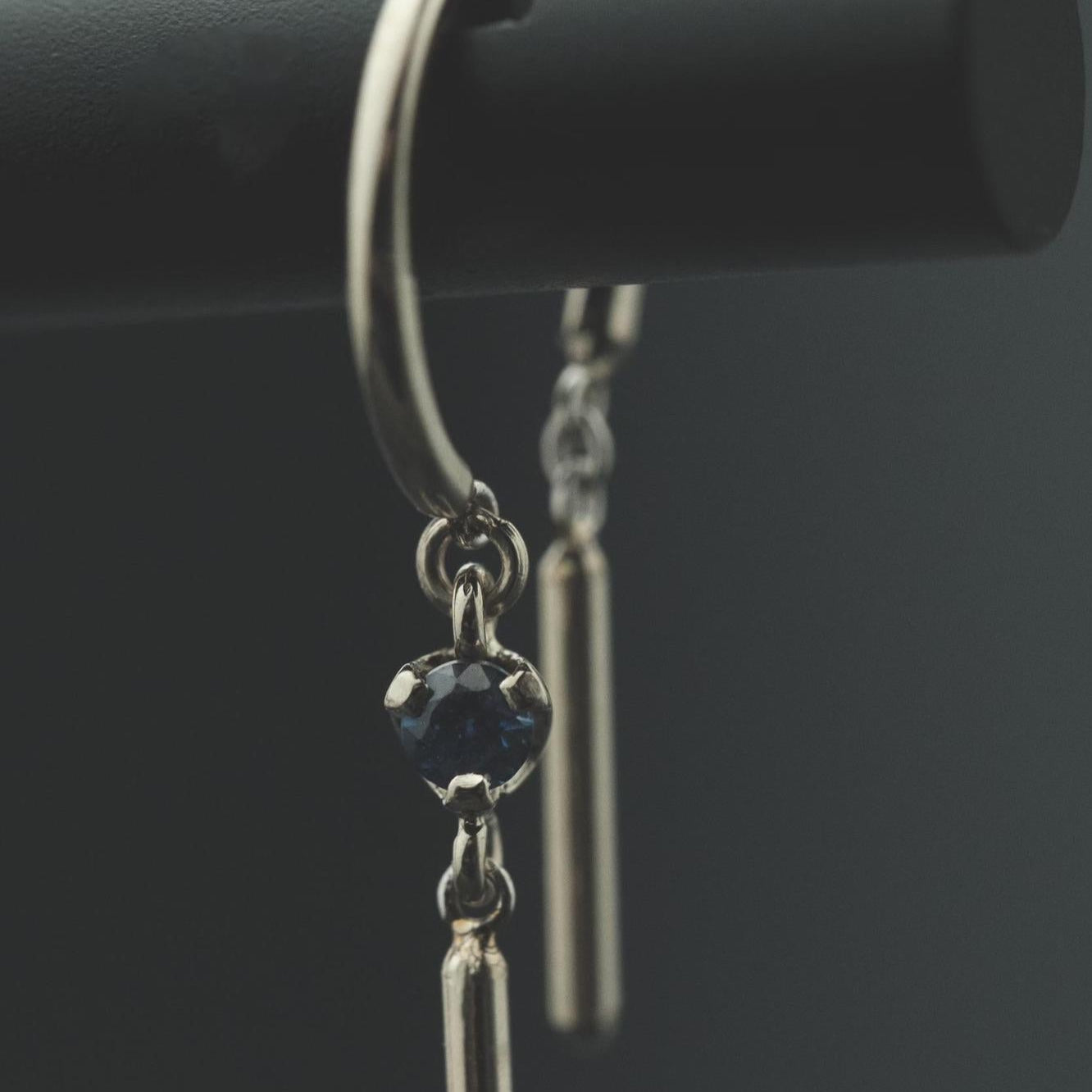 Diamond Baby Chime Earring with Sapphire in 14k White Gold by Jack + G