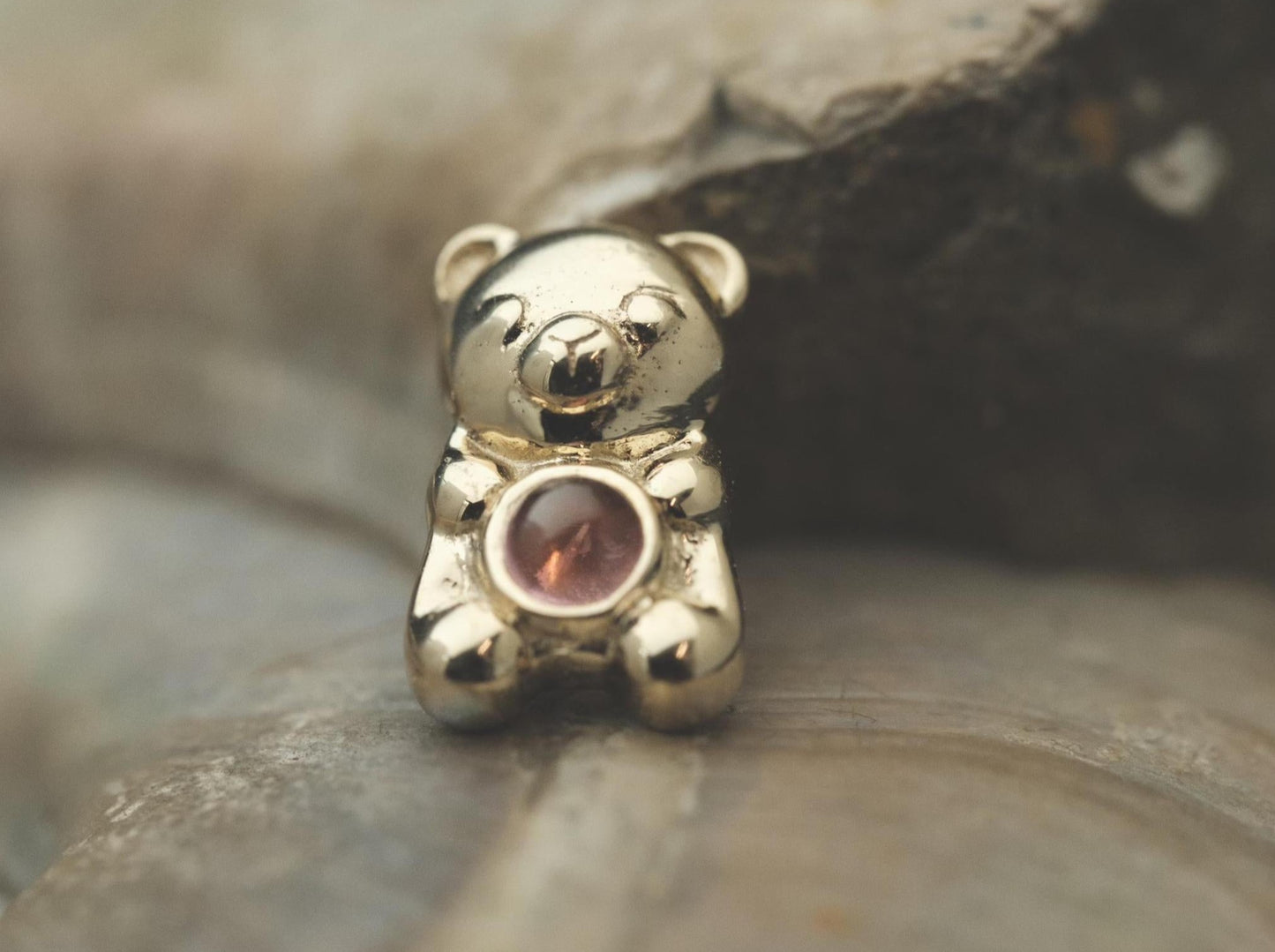 Gummy Bear with Pink Tourmaline Cabochon in 14k Yellow Gold Threaded by BVLA