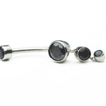 Dangle Navel Curve with Black CZ in Titanium by Anatometal