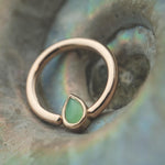 Fixed Pear Bezel Ring with Chrysoprase in 14k Rose Gold by BVLA
