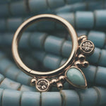 Eden Pear Seam Ring 16g 3/8" with Champagne Diamond & Blue Copper Turquoise in 14k Yellow Gold by BVLA