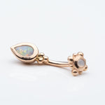 Beaded Pear Curved Barbell with White Opal AA in 14k Rose Gold by BVLA