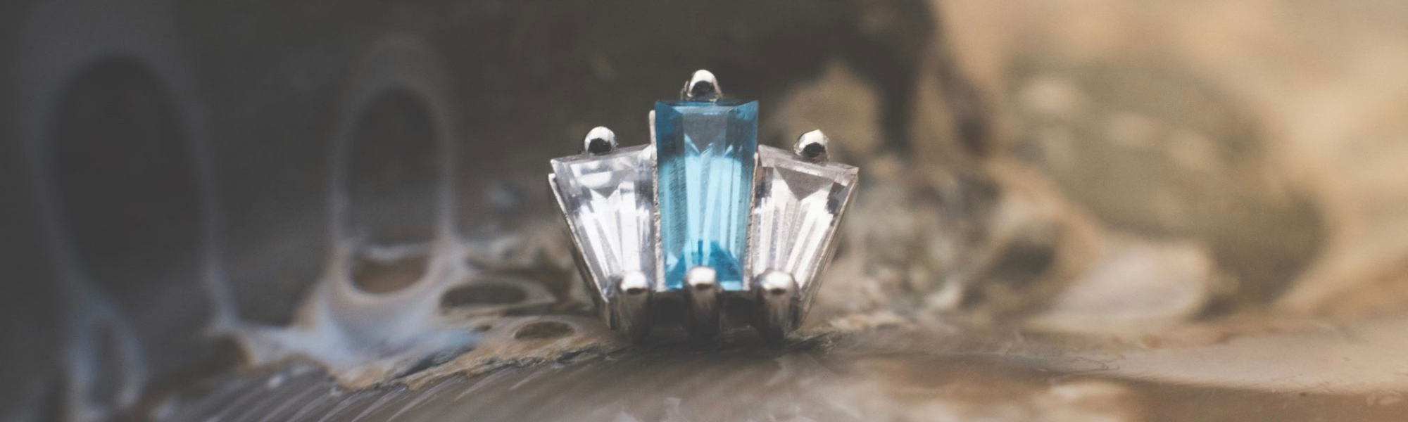 Oceane 3 with White Sapphires & Swiss Blue Topaz in 14k White Gold Threaded by BVLA