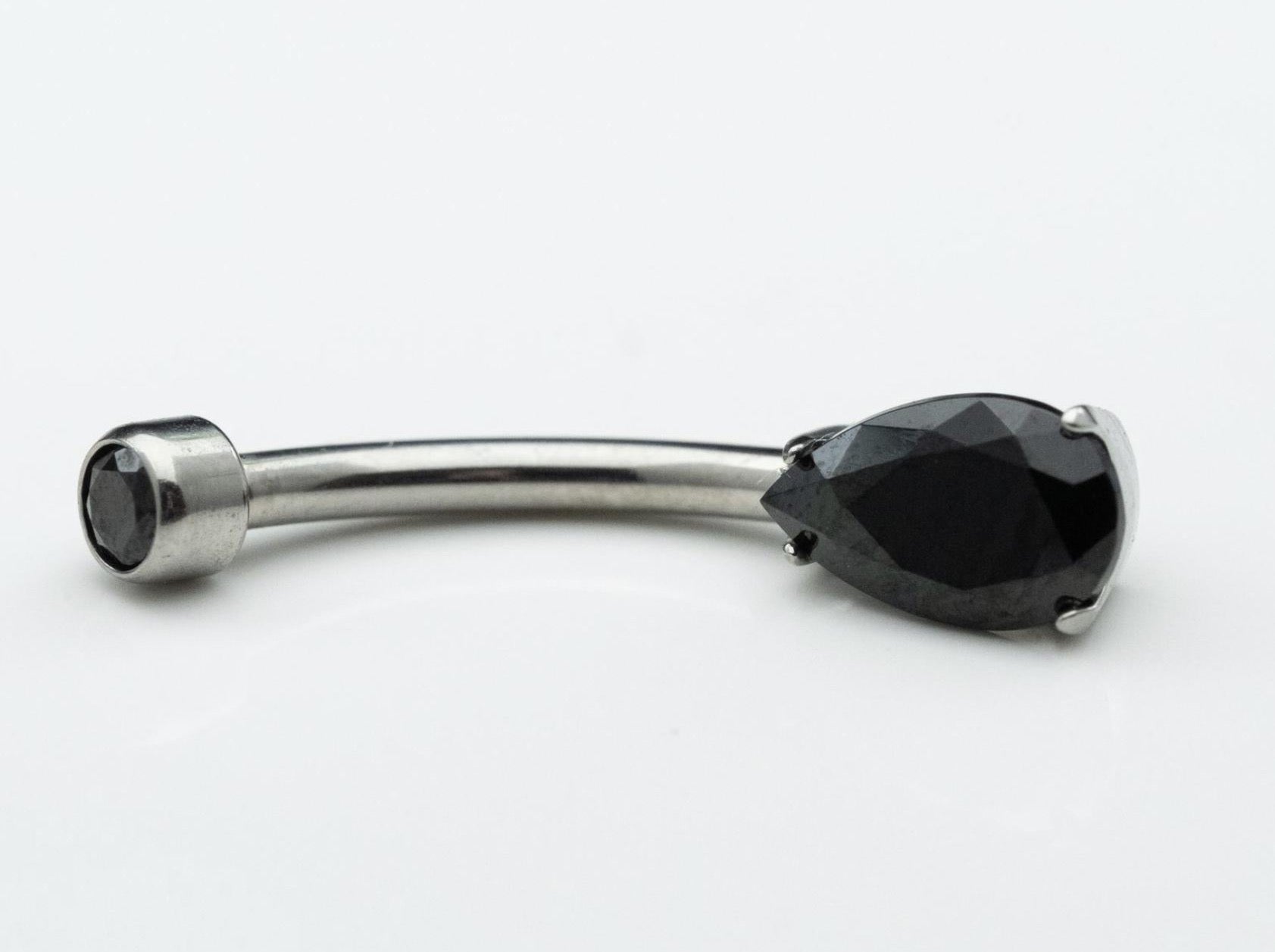Pear Navel Curve 14g 7/16" with Black CZ in Titanium